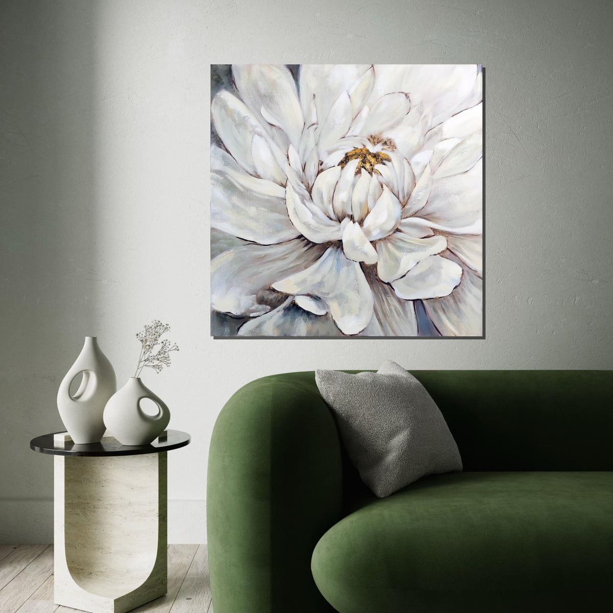 White Peony Bloom Canvas, Floral Wall Art, Peony Flower Painting, Wall Art Canvas Design, Ready to Hang Decoration