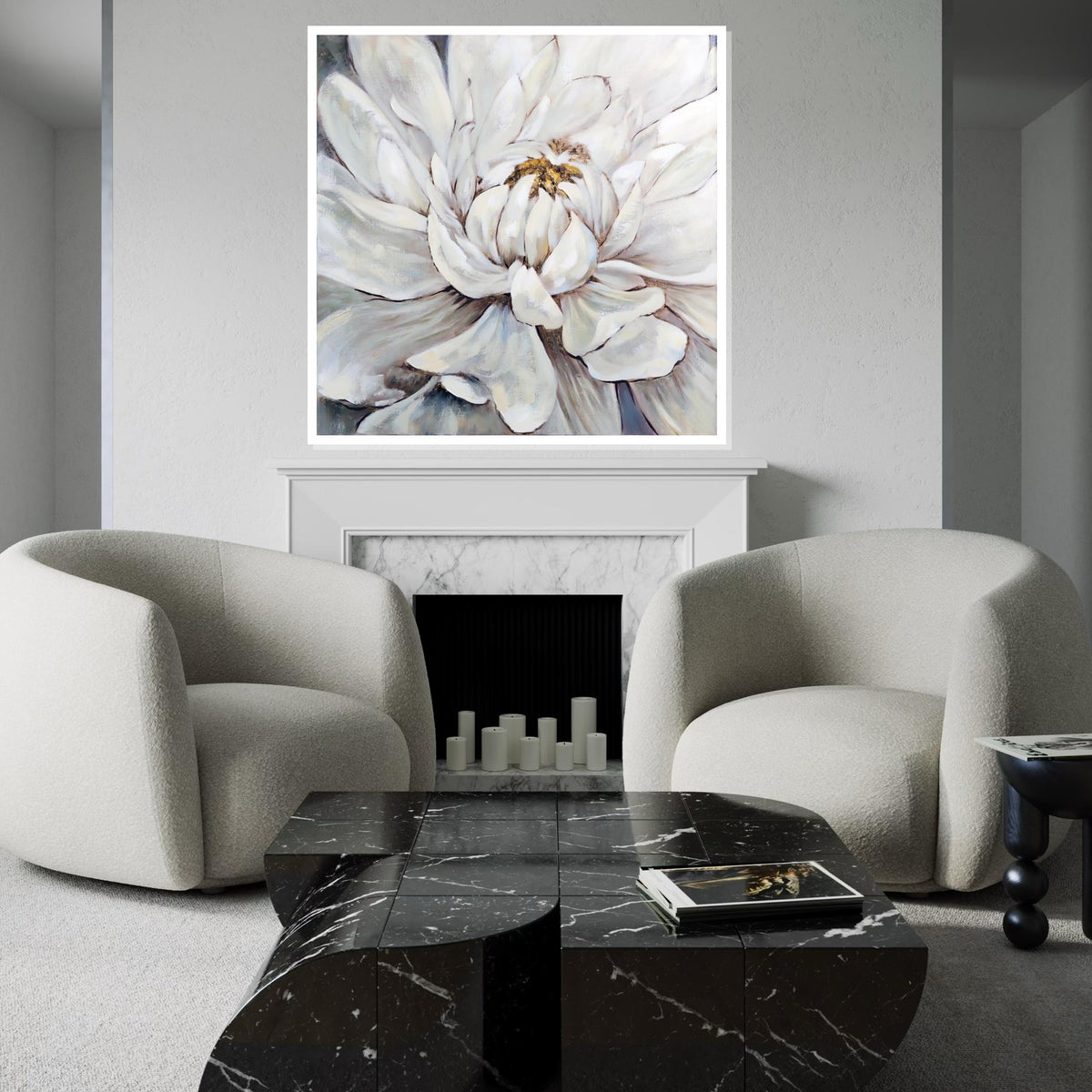White Peony Bloom Canvas, Floral Wall Art, Peony Flower Painting, Wall Art Canvas Design, Ready to Hang Decoration