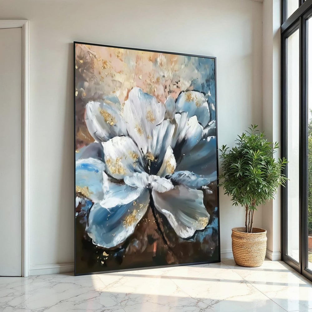 Abstract Blue Flower Canvas, Floral Wall Art, Flower Print, Botanical Decor, Wall Art Canvas Design, Ready To Hang Decoration