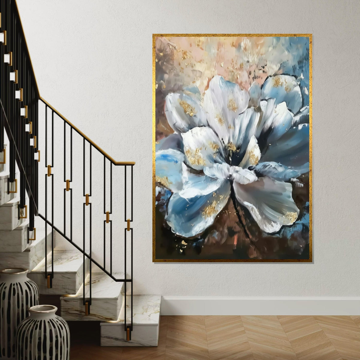 Abstract Blue Flower Canvas, Floral Wall Art, Flower Print, Botanical Decor, Wall Art Canvas Design, Ready To Hang Decoration