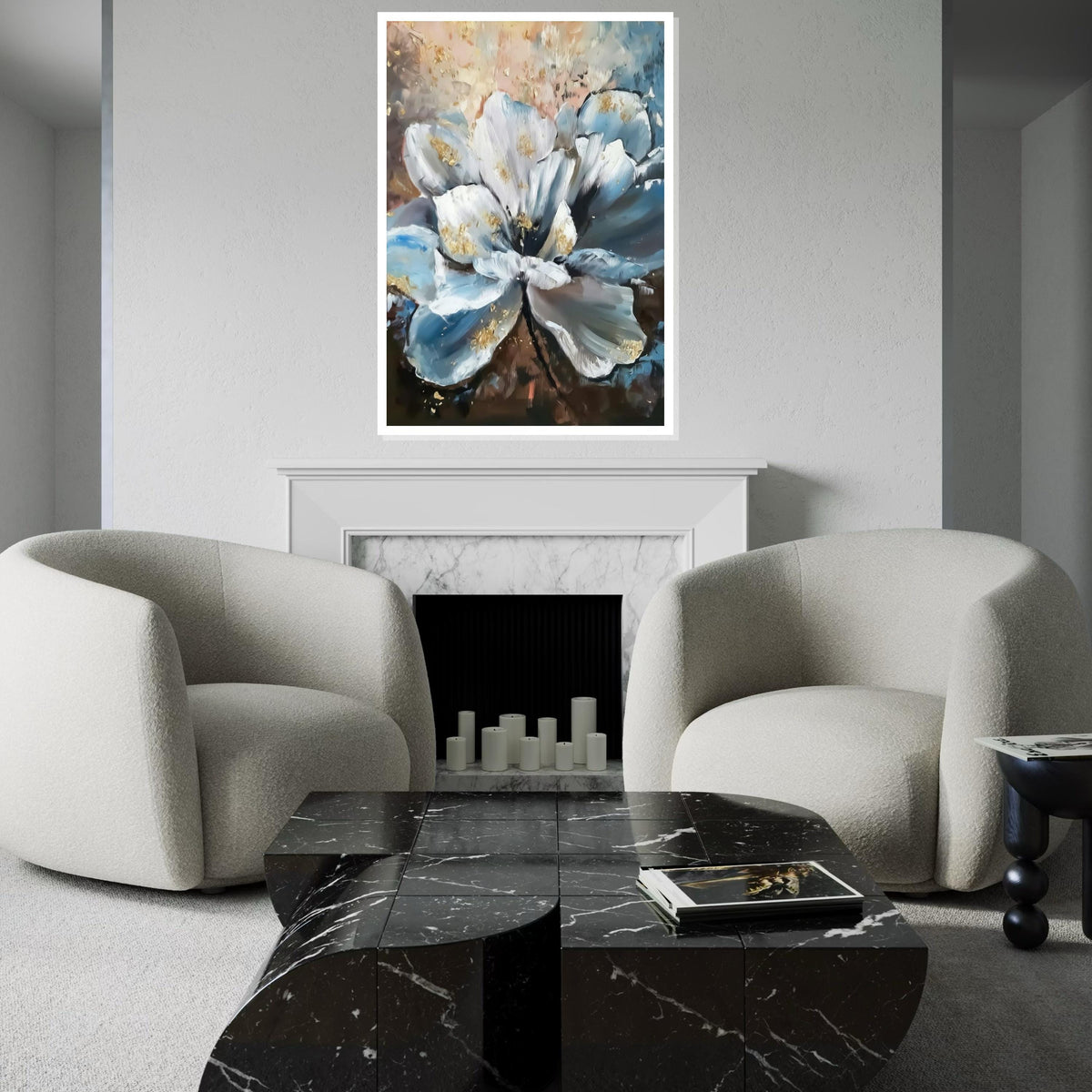 Abstract Blue Flower Canvas, Floral Wall Art, Flower Print, Botanical Decor, Wall Art Canvas Design, Ready To Hang Decoration
