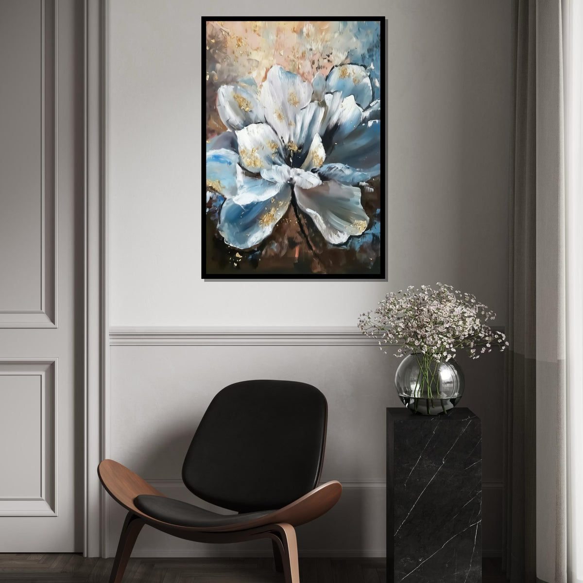 Abstract Blue Flower Canvas, Floral Wall Art, Flower Print, Botanical Decor, Wall Art Canvas Design, Ready To Hang Decoration