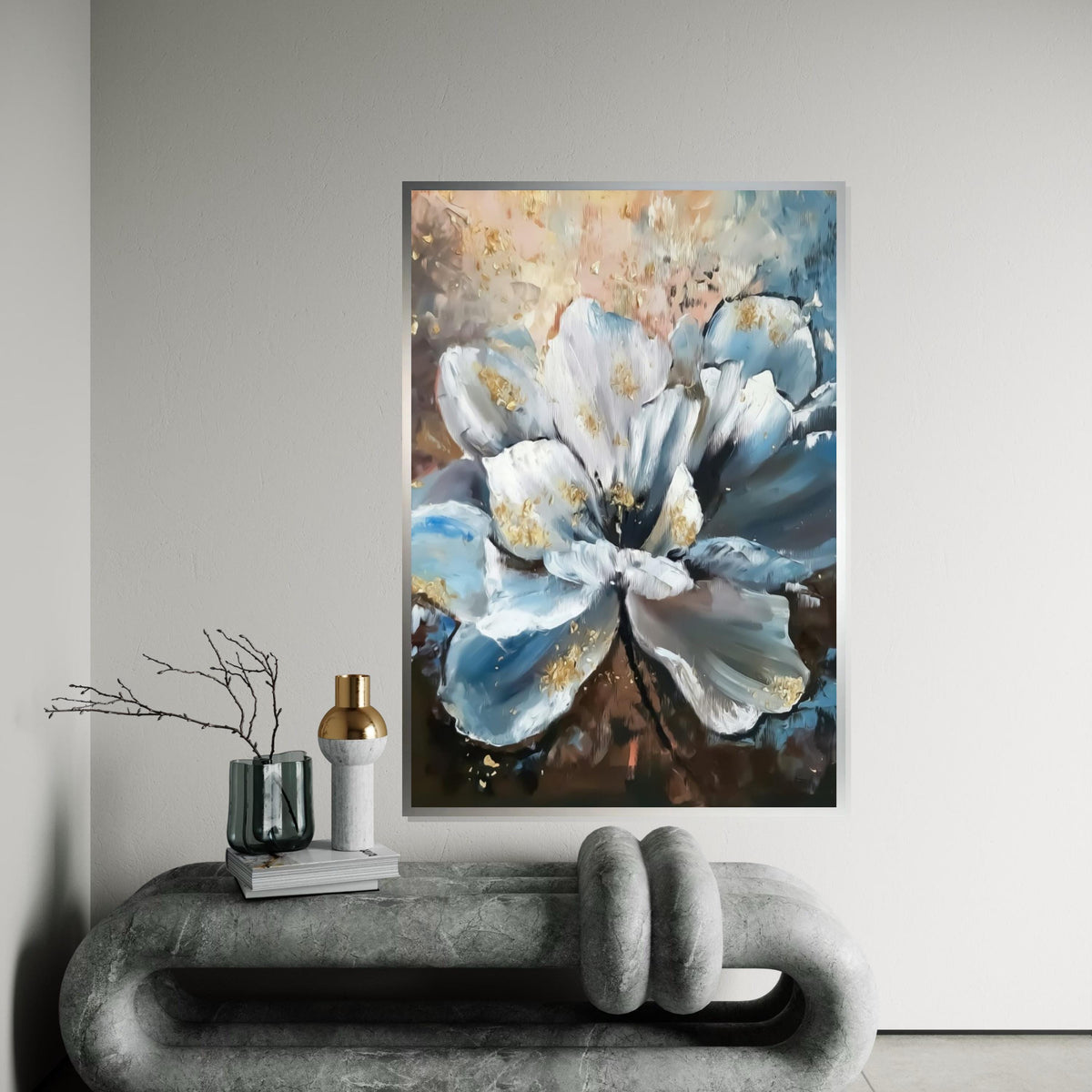 Abstract Blue Flower Canvas, Floral Wall Art, Flower Print, Botanical Decor, Wall Art Canvas Design, Ready To Hang Decoration
