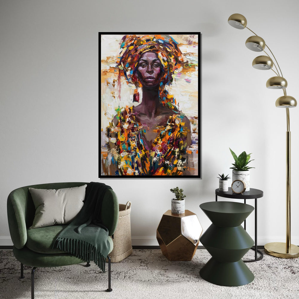 Vibrant Portrait Canvas, Black Woman Art, Abstract Wall Art, Canvas Design, Ready to Hang, Colorful Expression, Home Decor,  Afro Woman