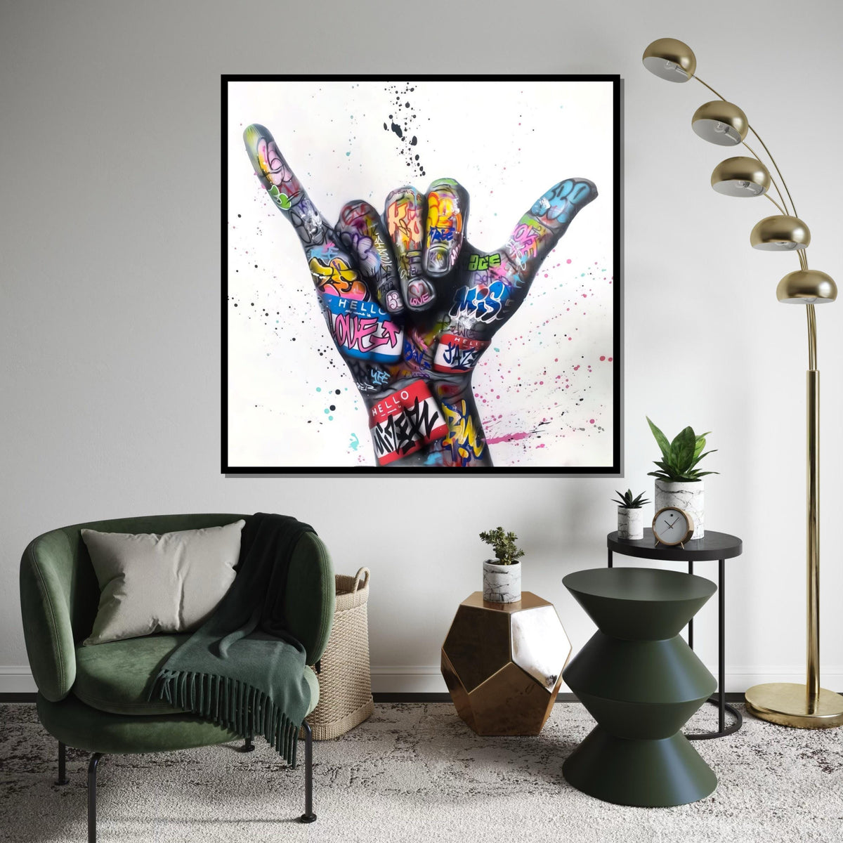 Graffiti Hand Canvas, Urban Art, Colorful Shaka Symbol Wall Art, Street Art Poster, Wall Art Canvas Design, Ready To Hang Decoration