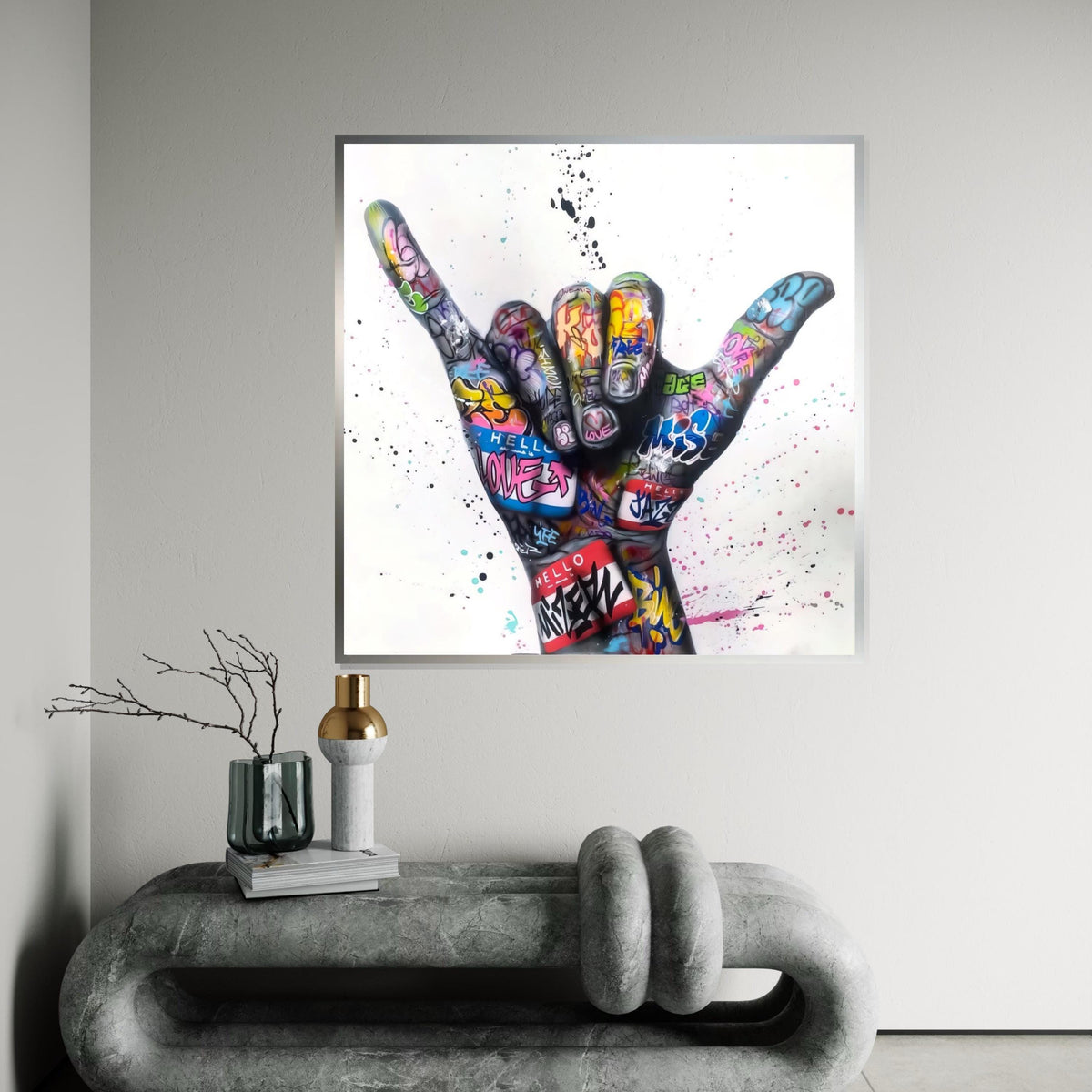 Graffiti Hand Canvas, Urban Art, Colorful Shaka Symbol Wall Art, Street Art Poster, Wall Art Canvas Design, Ready To Hang Decoration