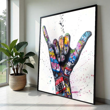 Graffiti Hand Canvas, Urban Art, Colorful Shaka Symbol Wall Art, Street Art Poster, Wall Art Canvas Design, Ready To Hang Decoration