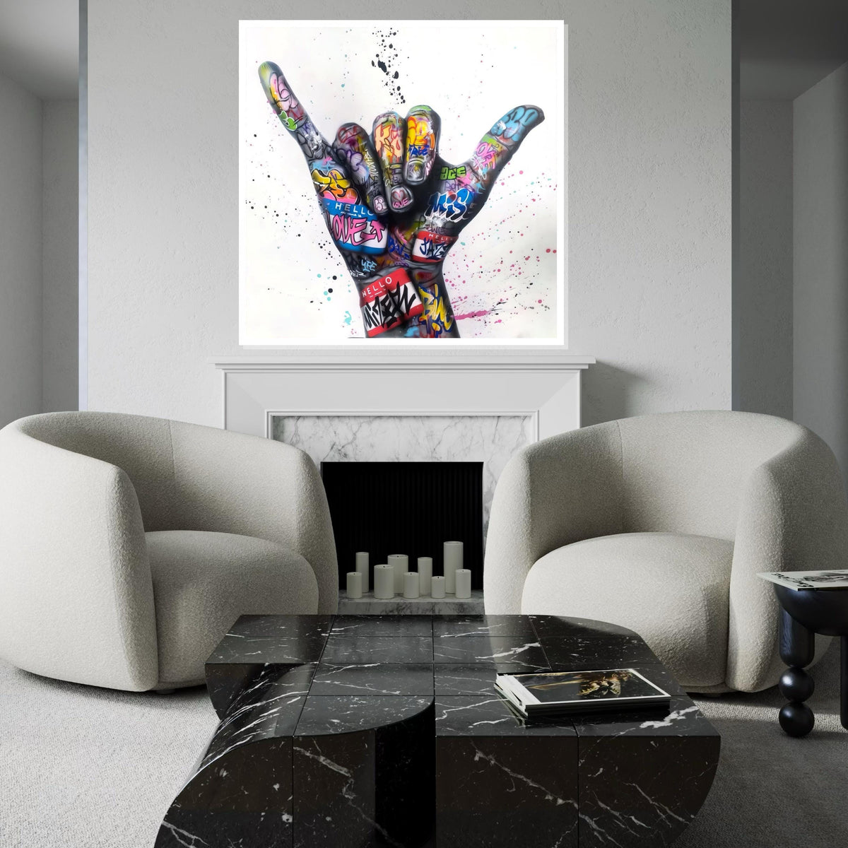Graffiti Hand Canvas, Urban Art, Colorful Shaka Symbol Wall Art, Street Art Poster, Wall Art Canvas Design, Ready To Hang Decoration
