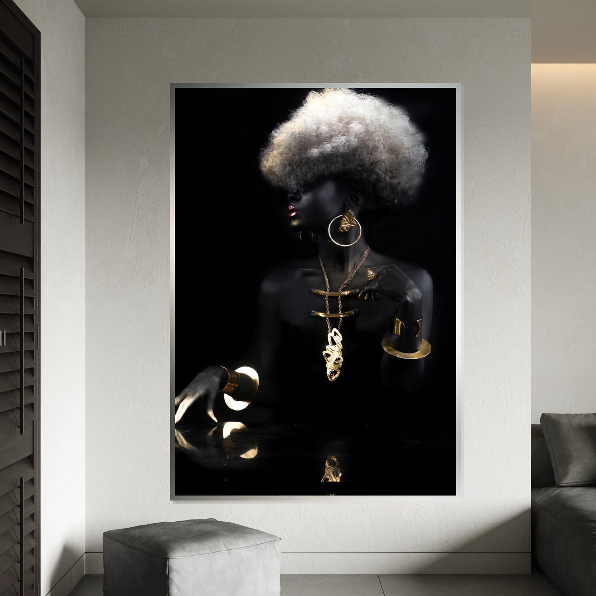 Elegant Woman Canvas, Gold Jewelry Art, Black and Gold Wall Art, Fashion Poster, Wall Art Canvas Design, Ready to Hang Decoration