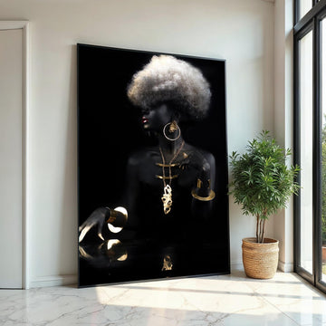 Elegant Woman Canvas, Gold Jewelry Art, Black and Gold Wall Art, Fashion Poster, Wall Art Canvas Design, Ready to Hang Decoration