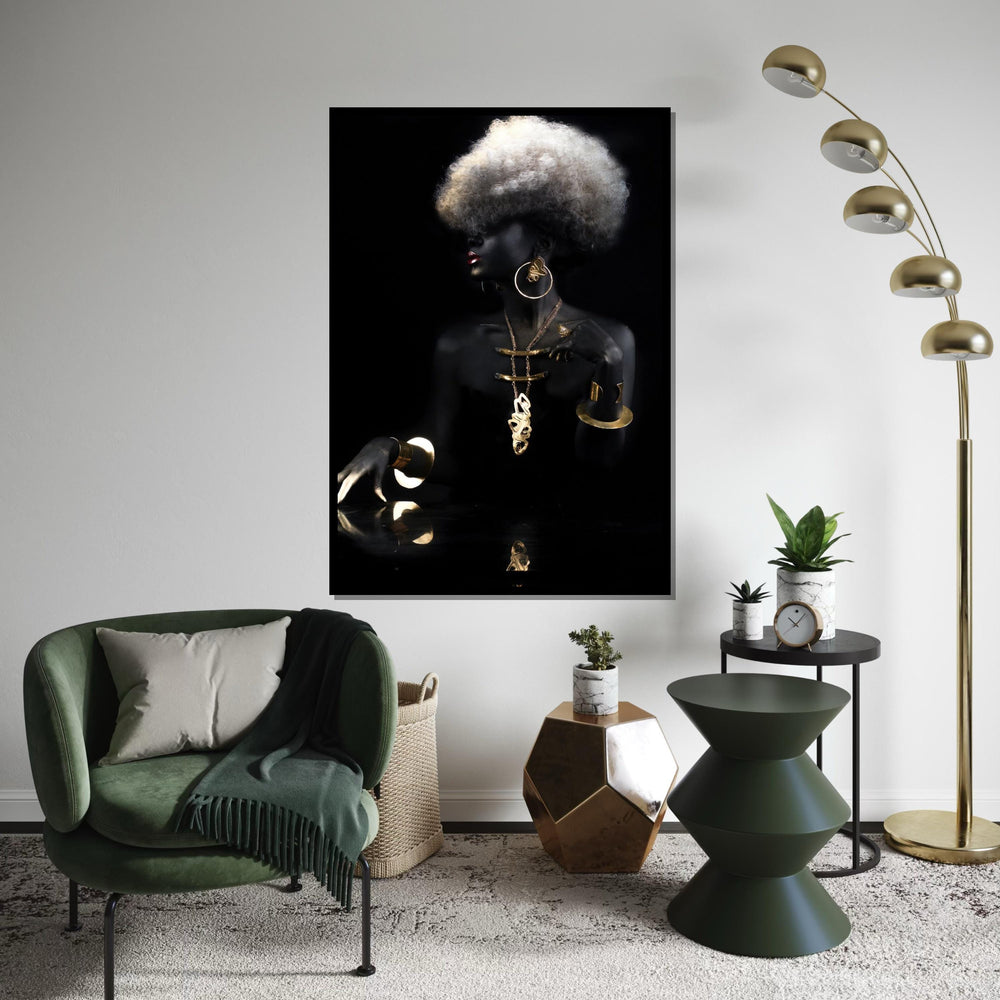 Elegant Woman Canvas, Gold Jewelry Art, Black and Gold Wall Art, Fashion Poster, Wall Art Canvas Design, Ready to Hang Decoration