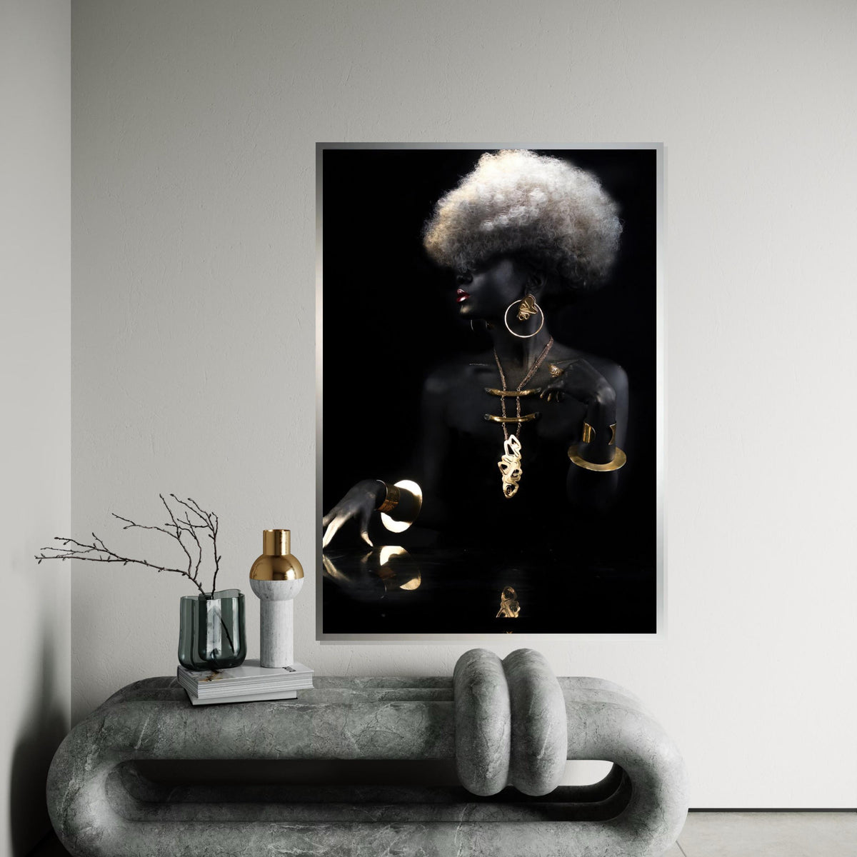 Elegant Woman Canvas, Gold Jewelry Art, Black and Gold Wall Art, Fashion Poster, Wall Art Canvas Design, Ready to Hang Decoration