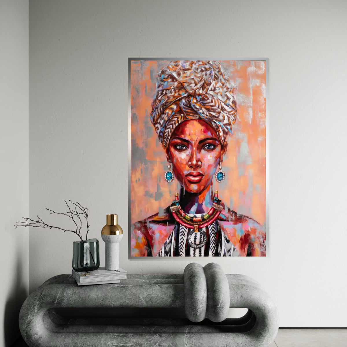 Vibrant Tribal Portrait Canvas, Colorful Woman Art, Afro Art, Ethnic Print, Wall Art Canvas Design, Ready to Hang Decoration