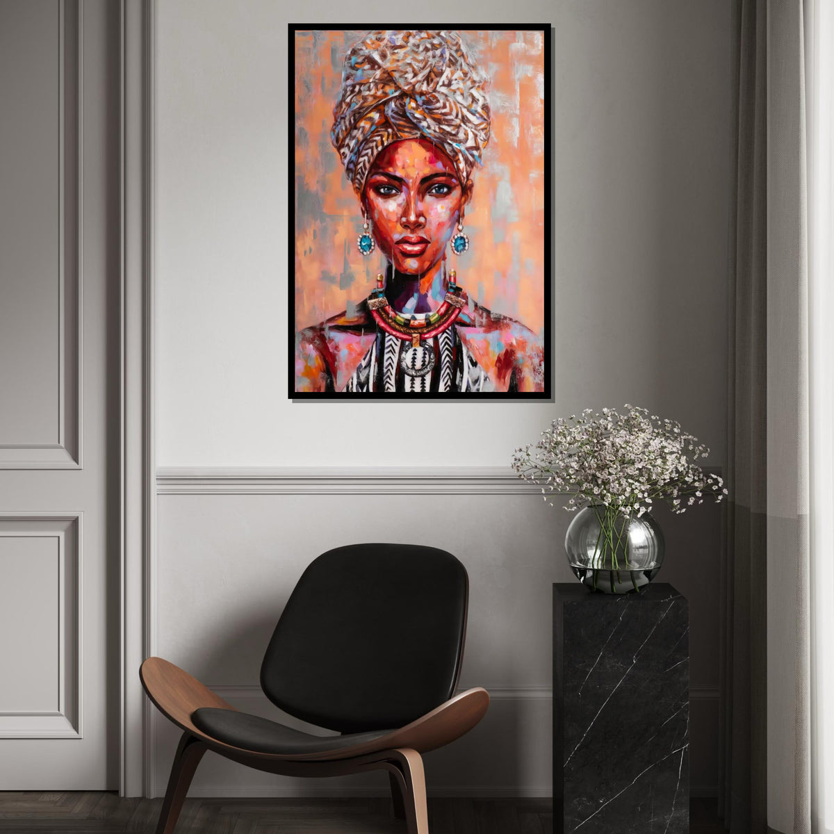 Vibrant Tribal Portrait Canvas, Colorful Woman Art, Afro Art, Ethnic Print, Wall Art Canvas Design, Ready to Hang Decoration
