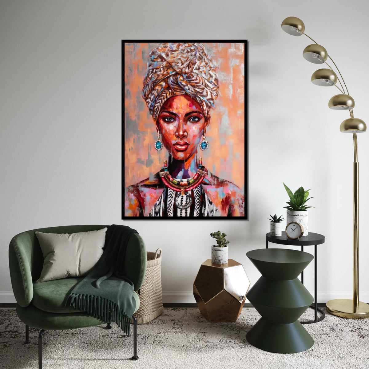 Vibrant Tribal Portrait Canvas, Colorful Woman Art, Afro Art, Ethnic Print, Wall Art Canvas Design, Ready to Hang Decoration