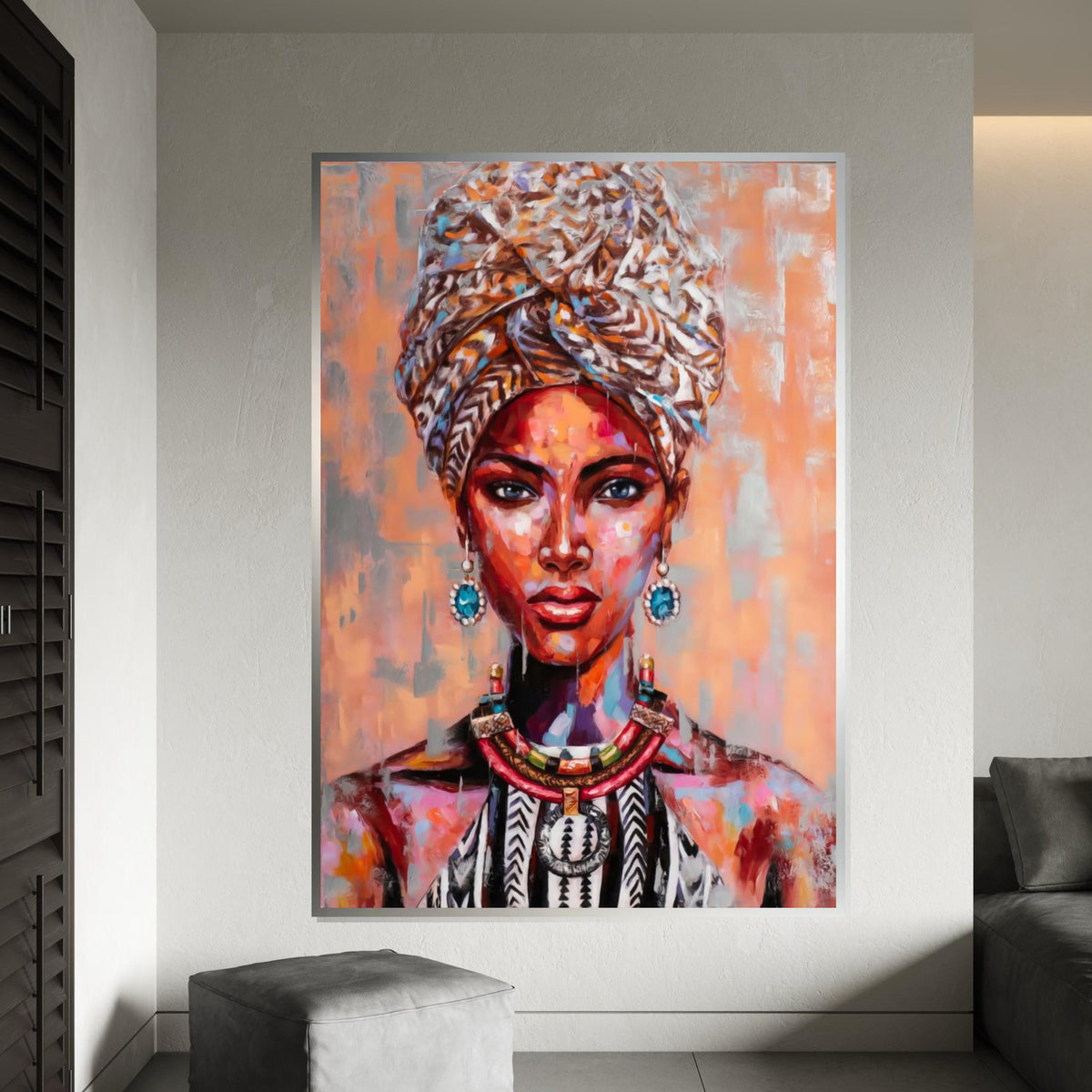 Vibrant Tribal Portrait Canvas, Colorful Woman Art, Afro Art, Ethnic Print, Wall Art Canvas Design, Ready to Hang Decoration