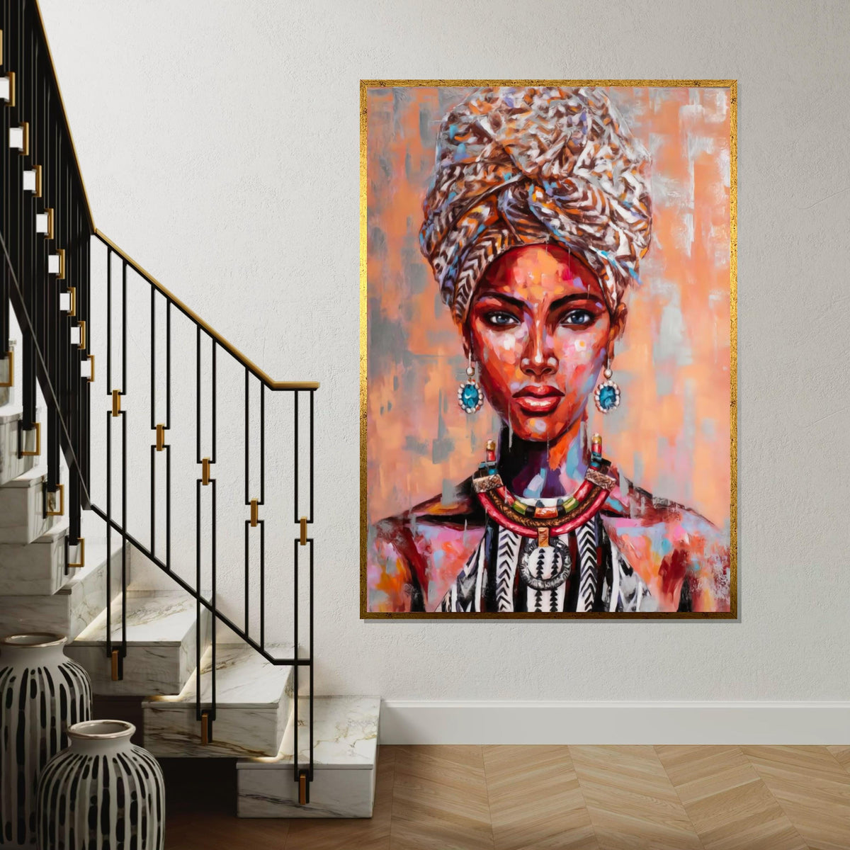 Vibrant Tribal Portrait Canvas, Colorful Woman Art, Afro Art, Ethnic Print, Wall Art Canvas Design, Ready to Hang Decoration