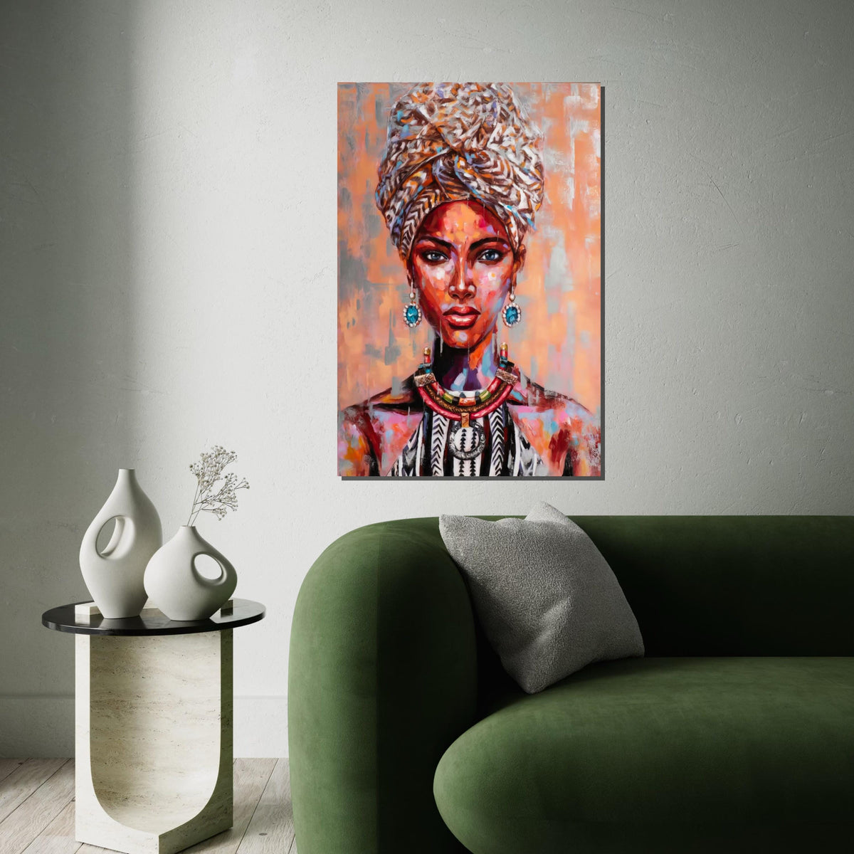 Vibrant Tribal Portrait Canvas, Colorful Woman Art, Afro Art, Ethnic Print, Wall Art Canvas Design, Ready to Hang Decoration