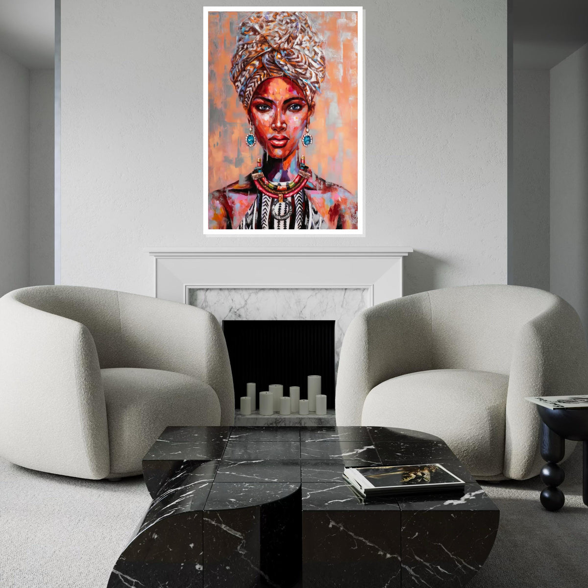 Vibrant Tribal Portrait Canvas, Colorful Woman Art, Afro Art, Ethnic Print, Wall Art Canvas Design, Ready to Hang Decoration