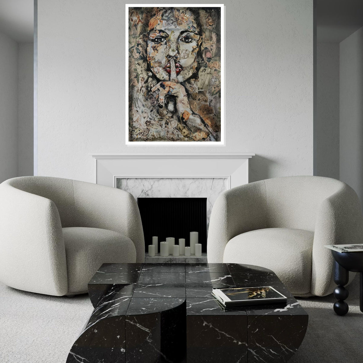 Abstract Collage Face Canvas, Silence Portrait Art, Mixed Media Wall Art, Artistic Canvas Design, Ready To Hang Decoration