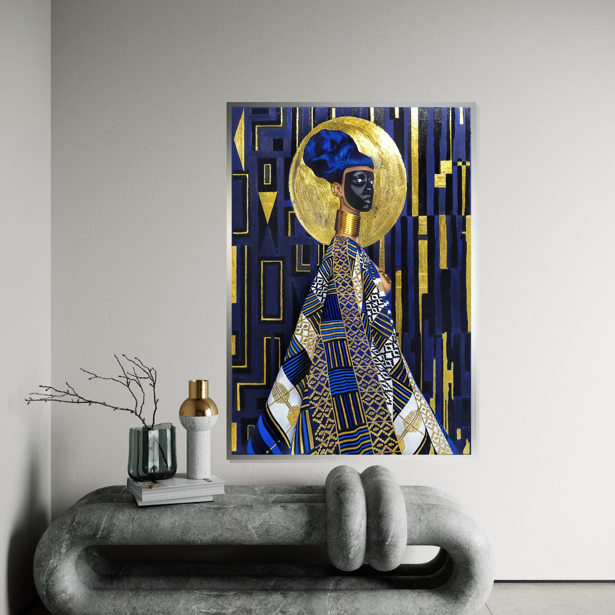 Regal African Queen Canvas, Cultural Wall Art, Black and Gold Ethnic Art, Geometric Pattern, Wall Art Canvas Design, Ready To Hang