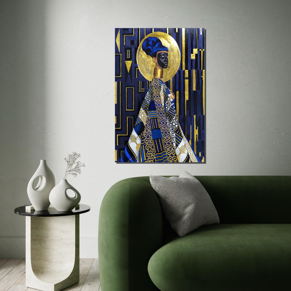 Regal African Queen Canvas, Cultural Wall Art, Black and Gold Ethnic Art, Geometric Pattern, Wall Art Canvas Design, Ready To Hang