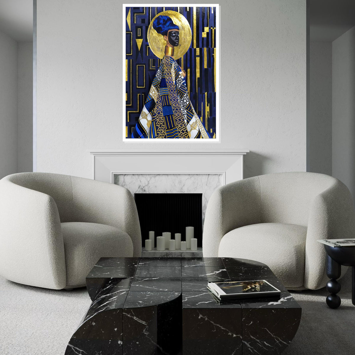 Regal African Queen Canvas, Cultural Wall Art, Black and Gold Ethnic Art, Geometric Pattern, Wall Art Canvas Design, Ready To Hang