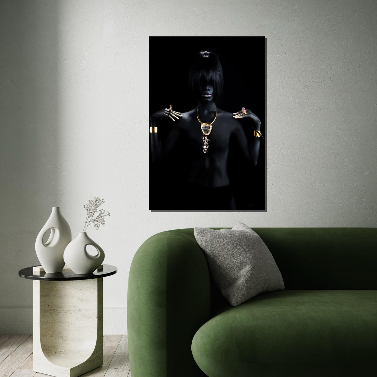 Elegant Dark Portrait, Gold Jewelry Canvas, Fashion Art, Wall Art Canvas Design, Ready To Hang Decoration, Modern Minimalism Poster