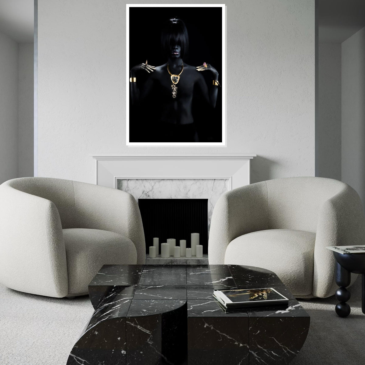 Elegant Dark Portrait, Gold Jewelry Canvas, Fashion Art, Wall Art Canvas Design, Ready To Hang Decoration, Modern Minimalism Poster