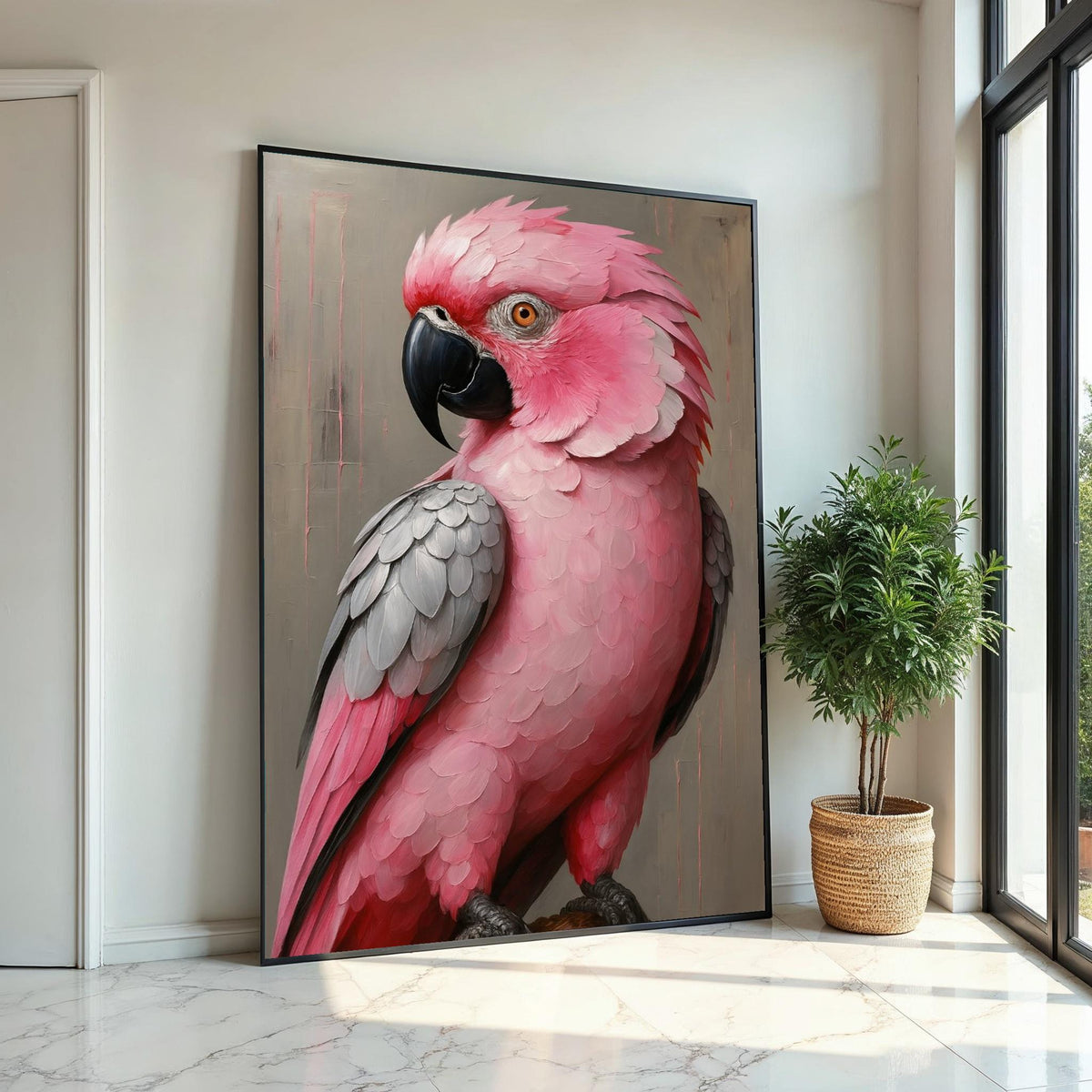 Pink Cockatoo Canvas, Parrot Wall Art, Elegant Bird Poster, Animal Canvas Design, Ready to Hang Art, Home Decor Wall Print
