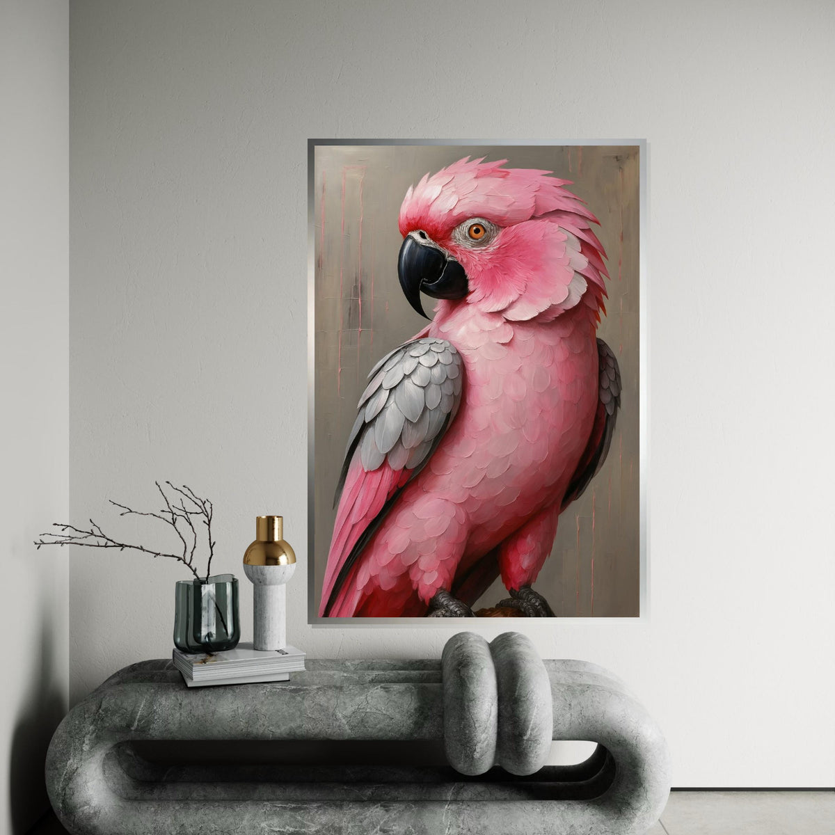 Pink Cockatoo Canvas, Parrot Wall Art, Elegant Bird Poster, Animal Canvas Design, Ready to Hang Art, Home Decor Wall Print