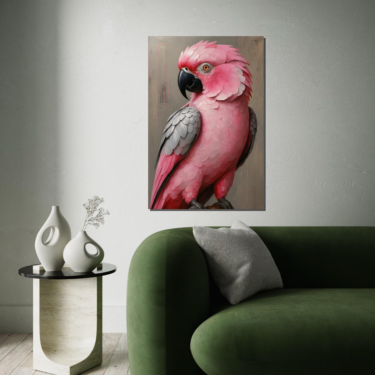 Pink Cockatoo Canvas, Parrot Wall Art, Elegant Bird Poster, Animal Canvas Design, Ready to Hang Art, Home Decor Wall Print