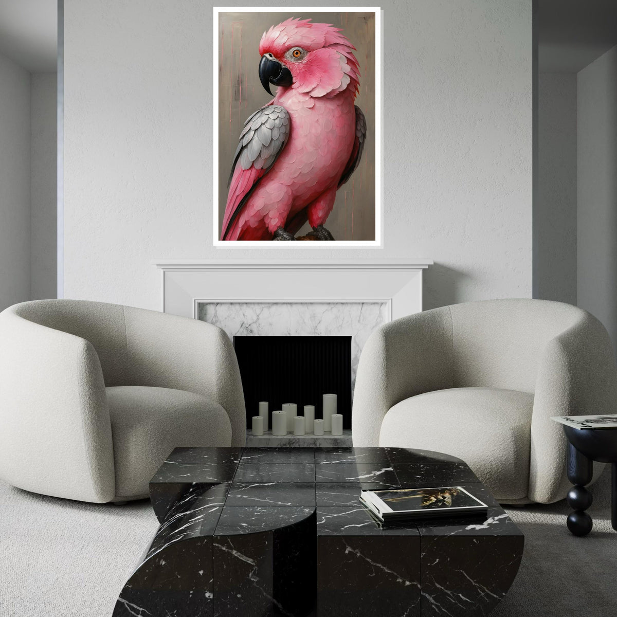 Pink Cockatoo Canvas, Parrot Wall Art, Elegant Bird Poster, Animal Canvas Design, Ready to Hang Art, Home Decor Wall Print