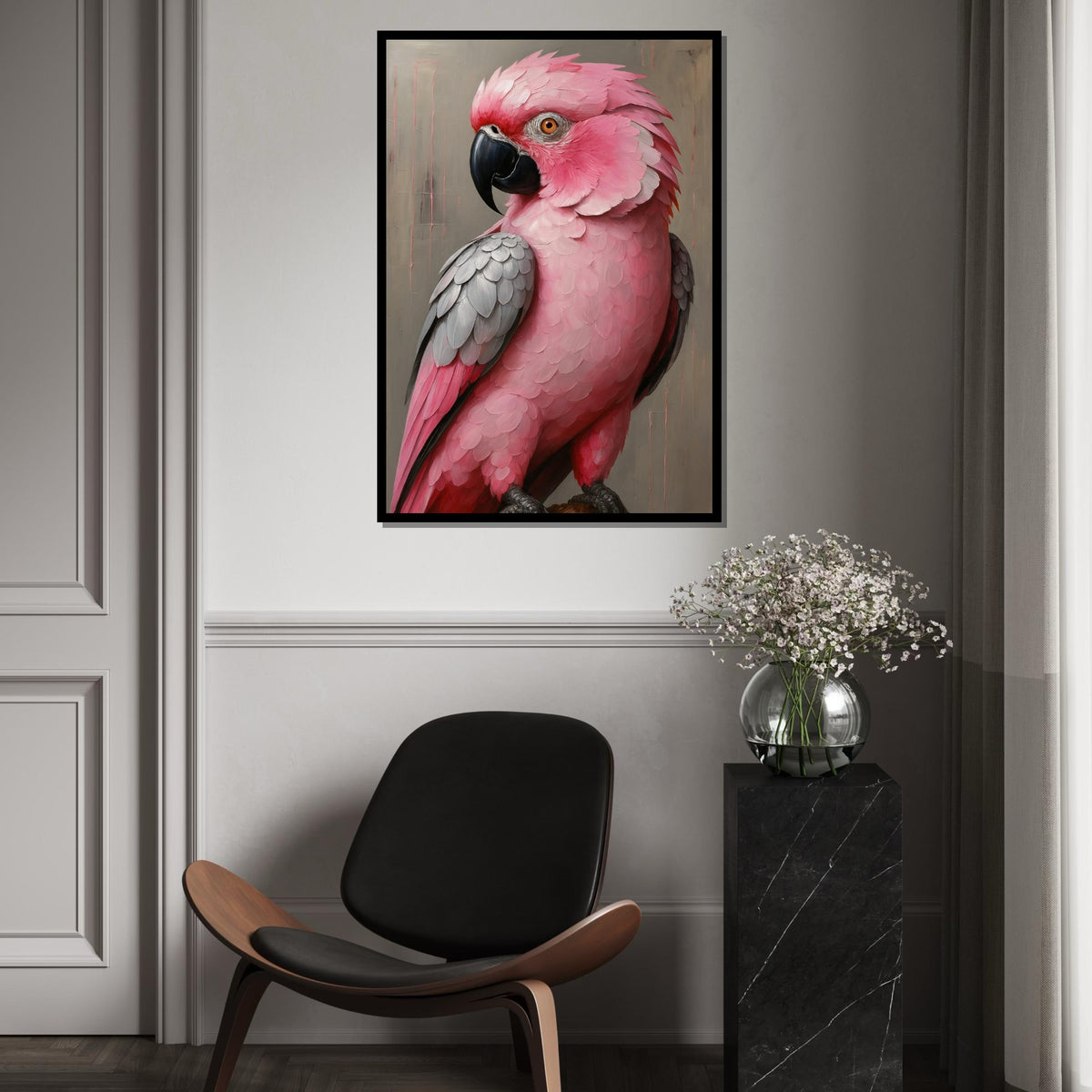 Pink Cockatoo Canvas, Parrot Wall Art, Elegant Bird Poster, Animal Canvas Design, Ready to Hang Art, Home Decor Wall Print