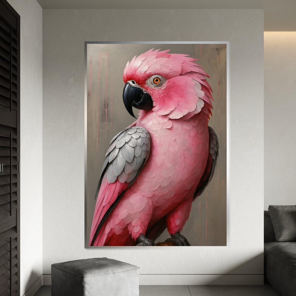 Pink Cockatoo Canvas, Parrot Wall Art, Elegant Bird Poster, Animal Canvas Design, Ready to Hang Art, Home Decor Wall Print