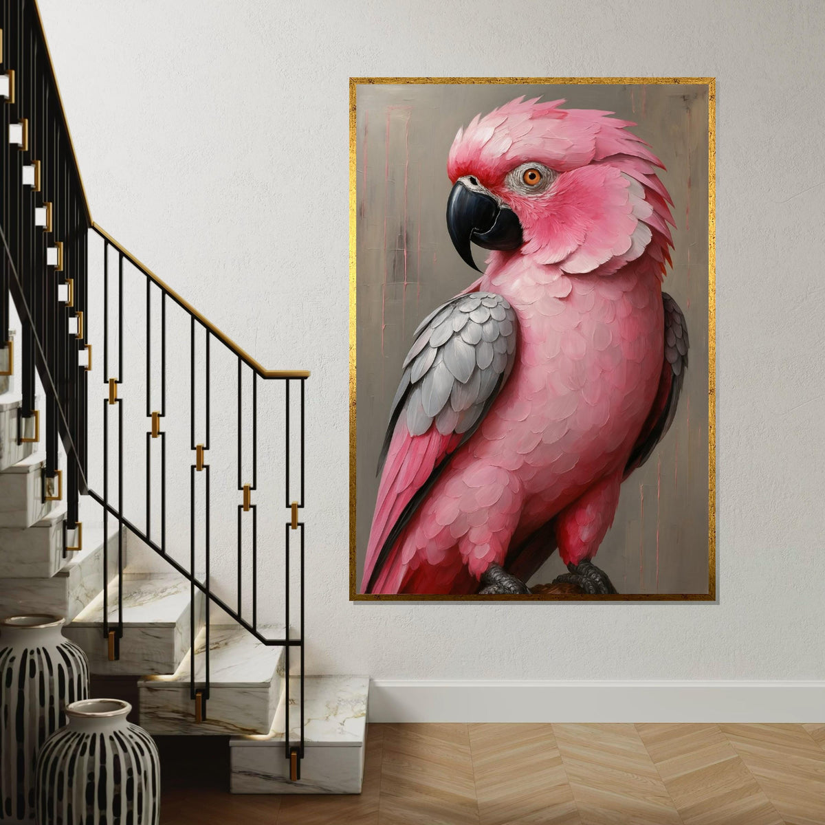 Pink Cockatoo Canvas, Parrot Wall Art, Elegant Bird Poster, Animal Canvas Design, Ready to Hang Art, Home Decor Wall Print