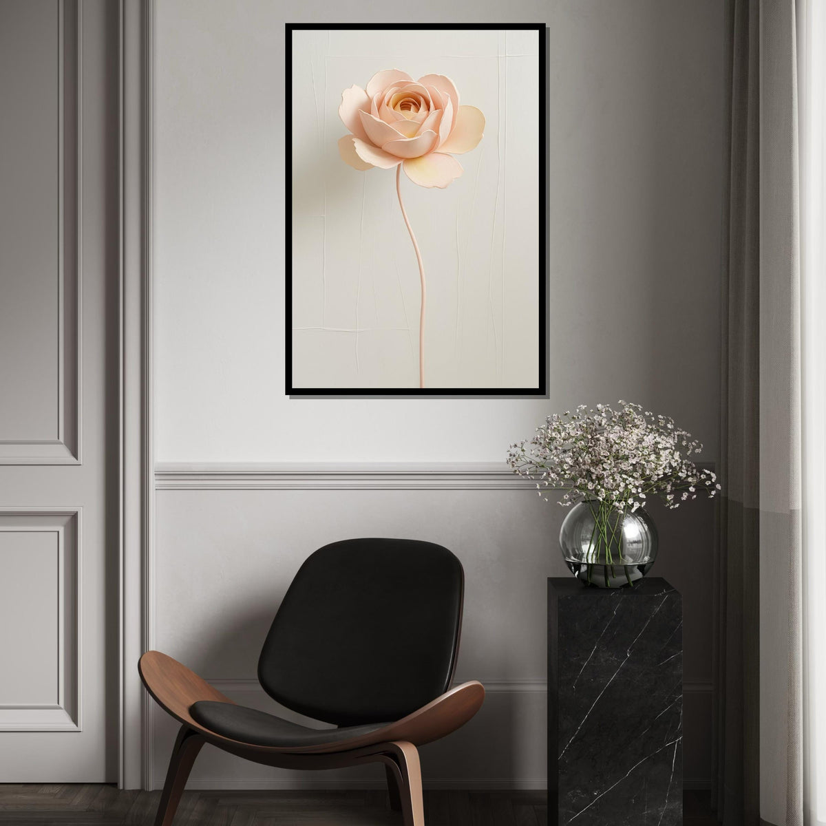 Delicate Bloom Canvas Art, Rose Wall Art, Minimalist Flower Print, Botanical Poster, Wall Art Canvas Design, Ready To Hang Decoration