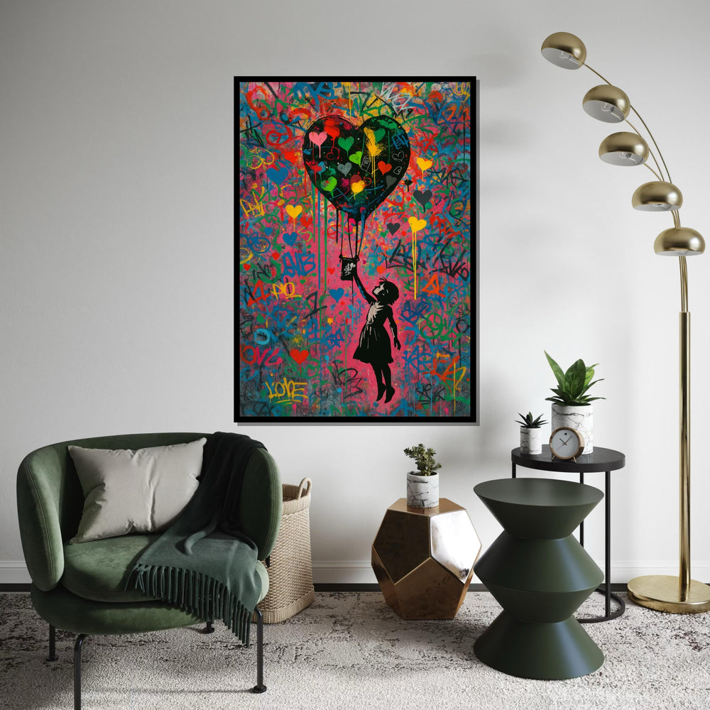 Colorful Heart Balloon, Street Art Canvas, Graffiti Style Print, Wall Art Canvas Design, Banksy Style, Ready To Hang Decoration