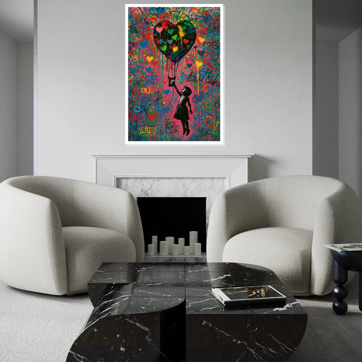 Colorful Heart Balloon, Street Art Canvas, Graffiti Style Print, Wall Art Canvas Design, Banksy Style, Ready To Hang Decoration