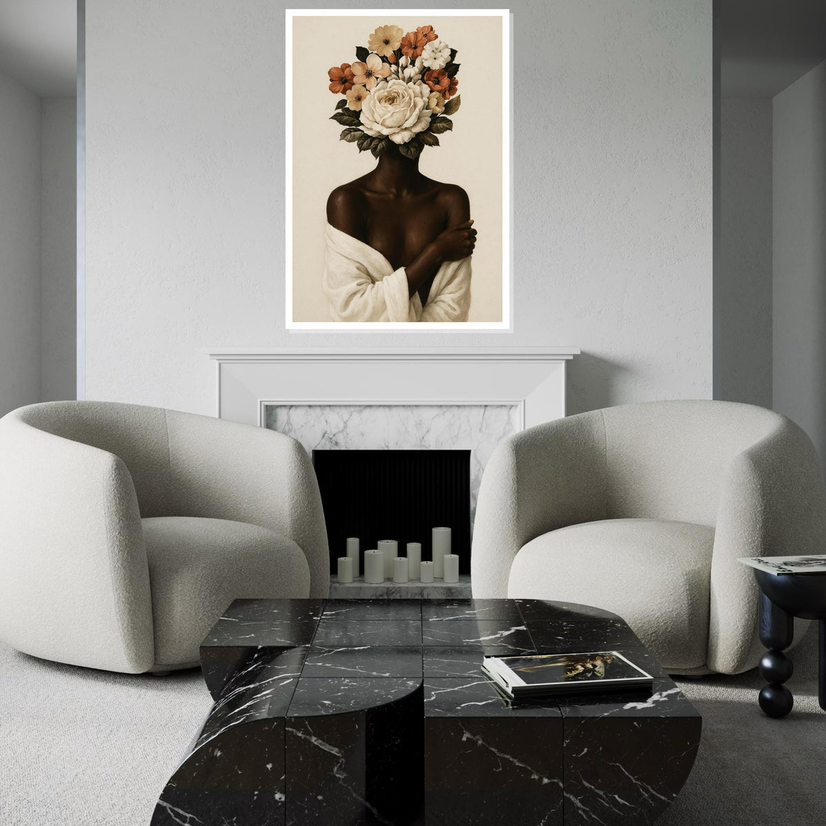 Floral Visage Canvas, Flower Head Art, Afro Woman,Female Silhouette Wall Art, Botanical Canvas Design, Ready to Hang Home Décor, Nature Art