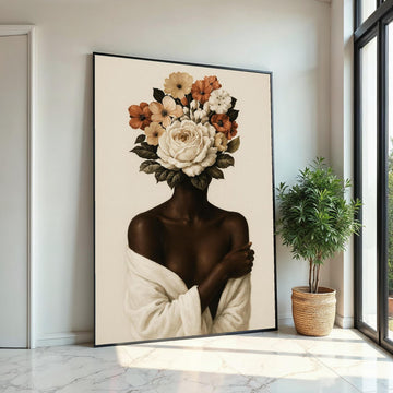 Floral Visage Canvas, Flower Head Art, Afro Woman,Female Silhouette Wall Art, Botanical Canvas Design, Ready to Hang Home Décor, Nature Art