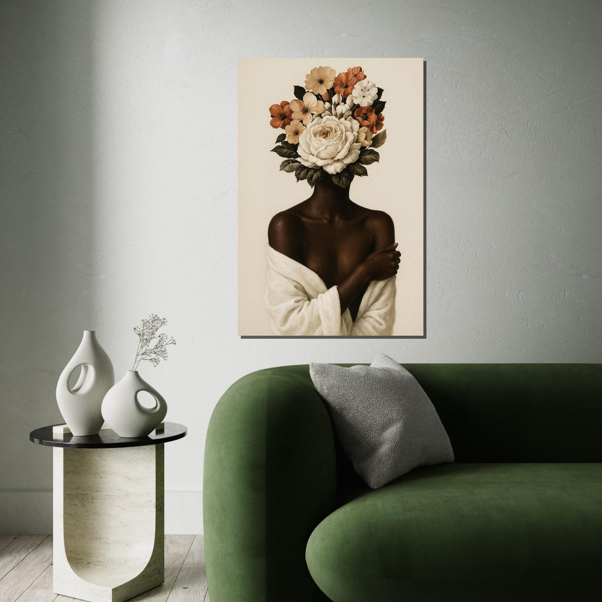 Floral Visage Canvas, Flower Head Art, Afro Woman,Female Silhouette Wall Art, Botanical Canvas Design, Ready to Hang Home Décor, Nature Art
