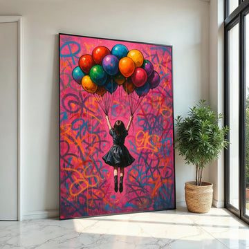 Colorful Balloon Girl, Street Art Canvas, Urban Wall Art, Vibrant Graffiti Print, Wall Art Canvas Design, Ready To Hang Decoration