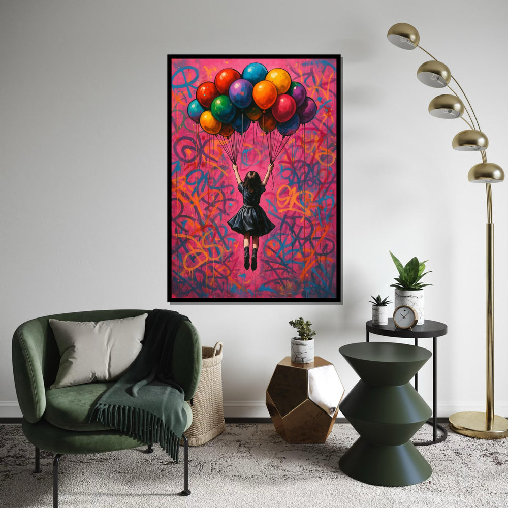 Colorful Balloon Girl, Street Art Canvas, Urban Wall Art, Vibrant Graffiti Print, Wall Art Canvas Design, Ready To Hang Decoration