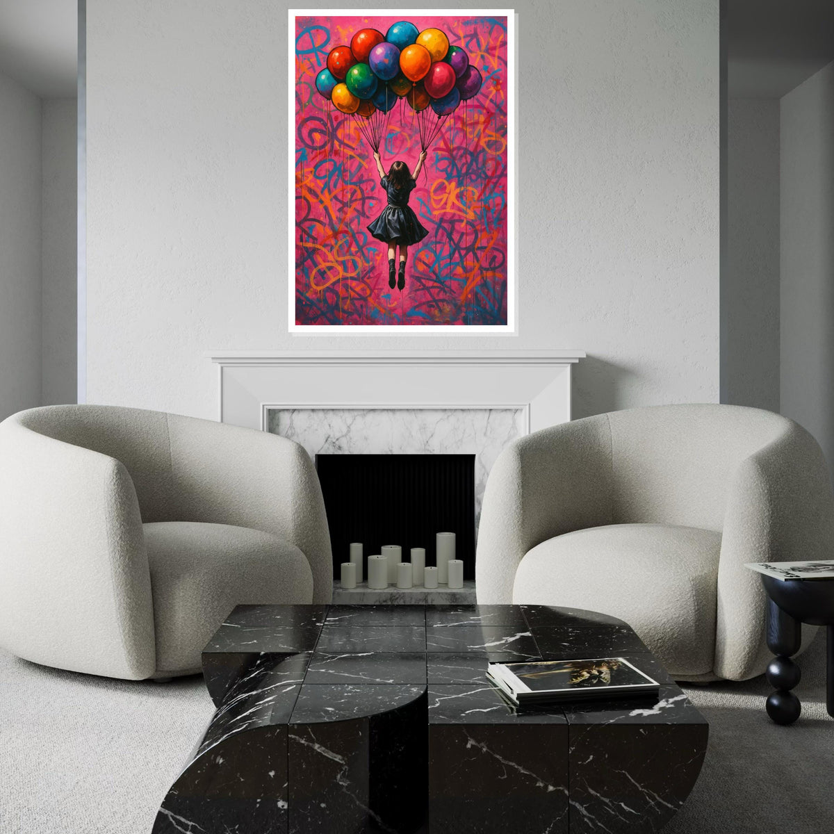 Colorful Balloon Girl, Street Art Canvas, Urban Wall Art, Vibrant Graffiti Print, Wall Art Canvas Design, Ready To Hang Decoration