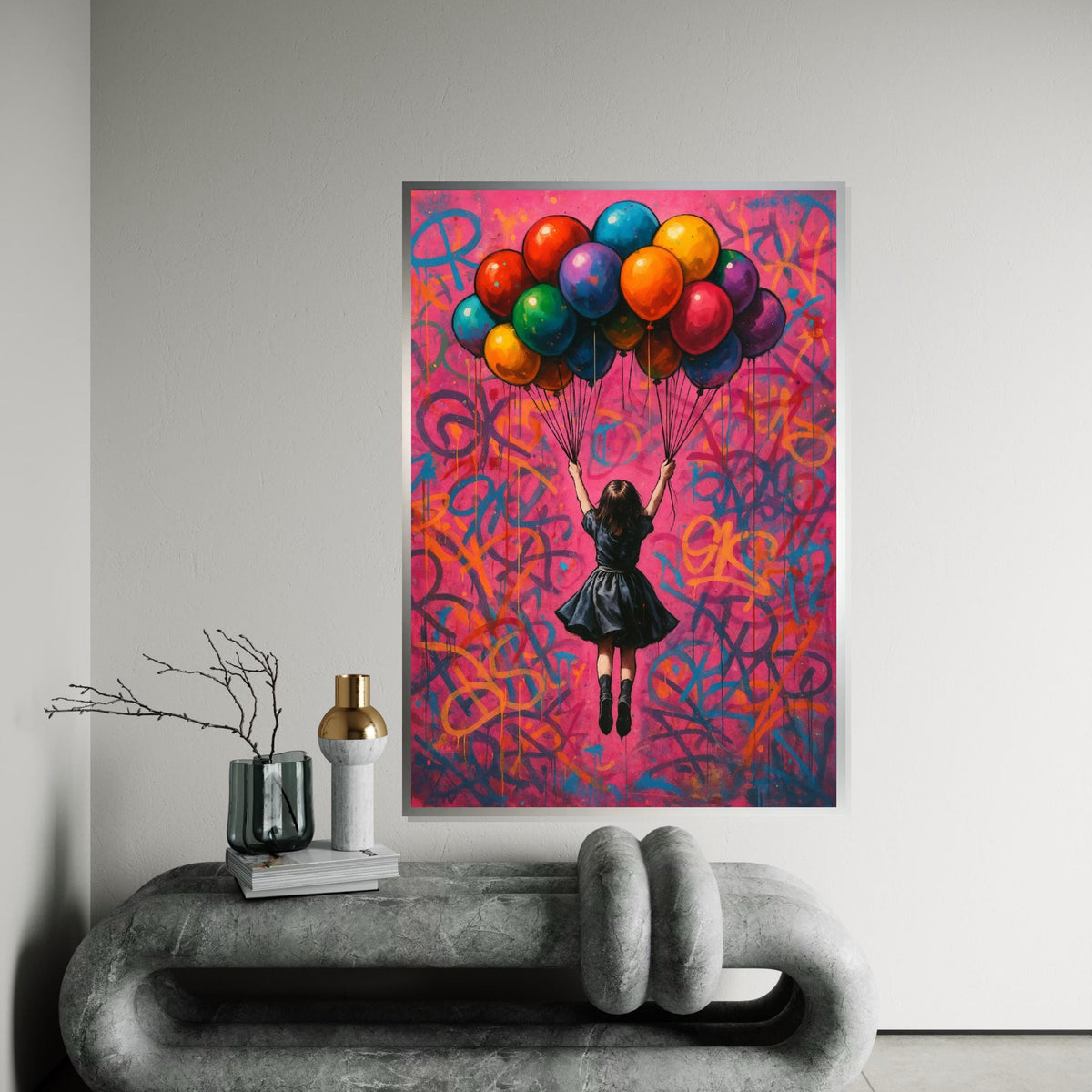 Colorful Balloon Girl, Street Art Canvas, Urban Wall Art, Vibrant Graffiti Print, Wall Art Canvas Design, Ready To Hang Decoration