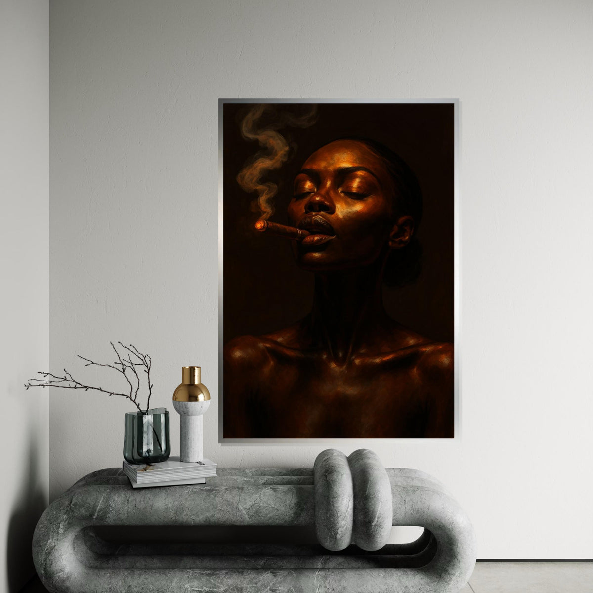 Afro Woman, Serene Smoky Portrait Canvas, Woman Smoking Art, Elegant Wall Art, Canvas Design, Portrait Print, Ready to Hang Decoration