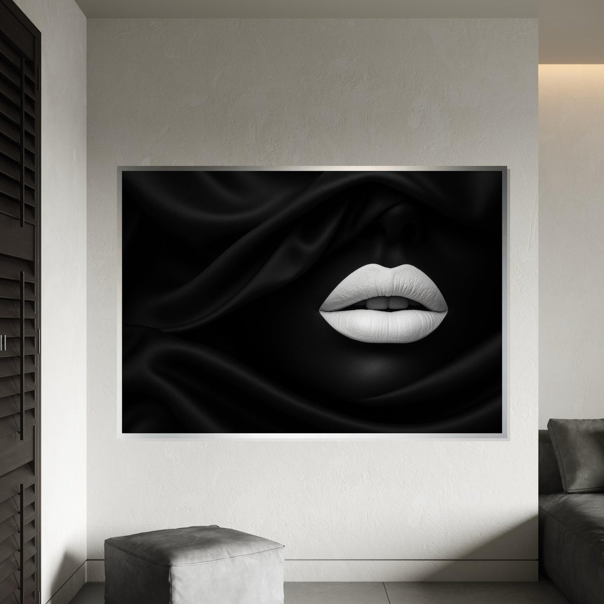 Monochrome Lips Canvas, Black White Art, Elegant Lip Design, Wall Art Canvas, Stylish Decor, Ready To Hang Modern Canvas
