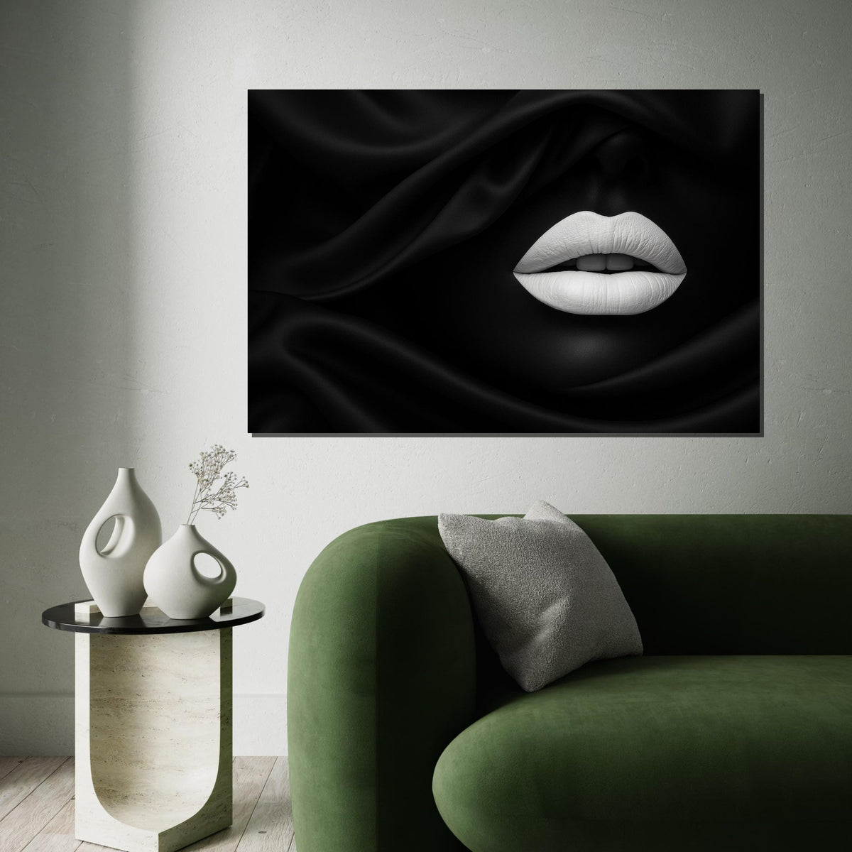 Monochrome Lips Canvas, Black White Art, Elegant Lip Design, Wall Art Canvas, Stylish Decor, Ready To Hang Modern Canvas