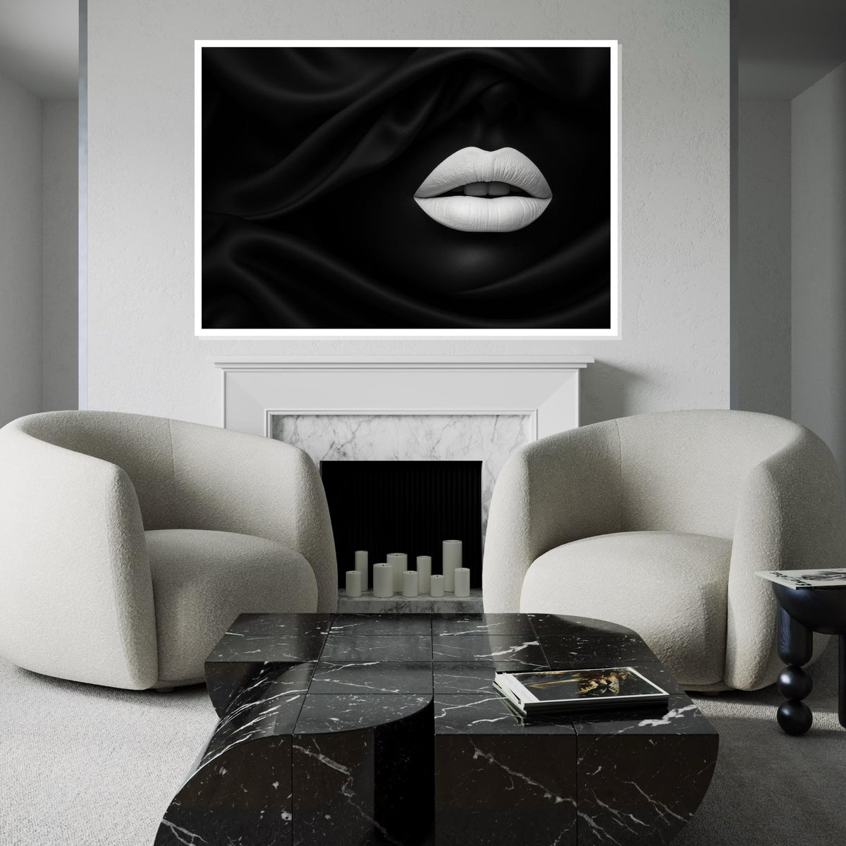 Monochrome Lips Canvas, Black White Art, Elegant Lip Design, Wall Art Canvas, Stylish Decor, Ready To Hang Modern Canvas